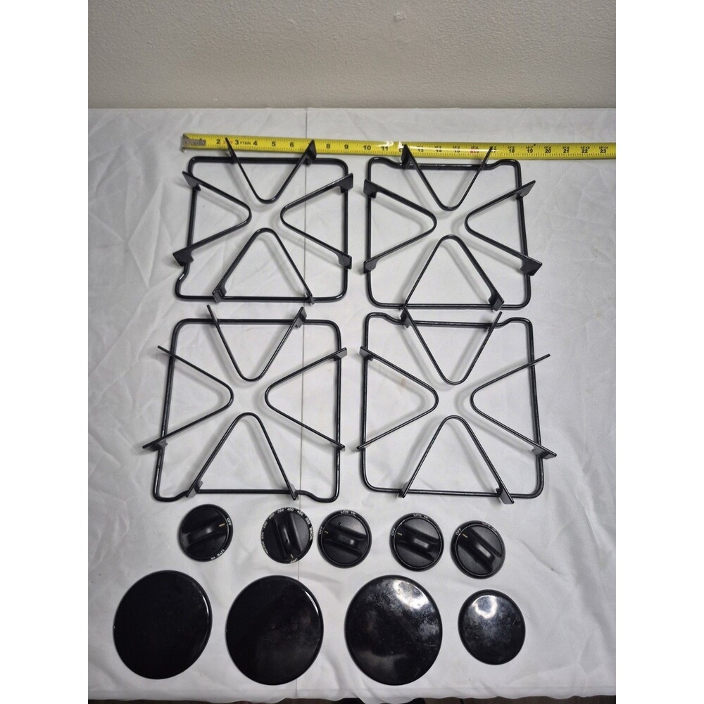 Caloric Gas Range Burner Grate & Knob Lot 13 Pieces OEM Black Grates Caps...